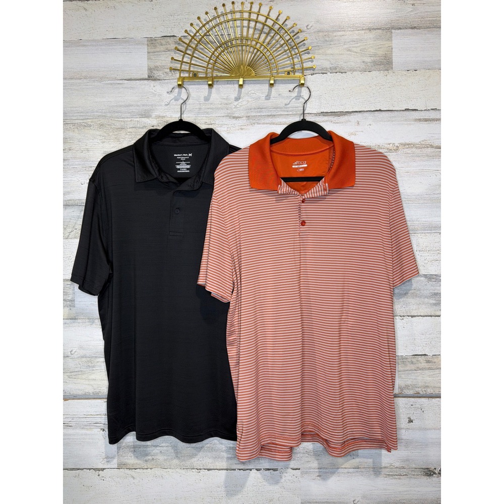 Member's Mark BCG Golf Polo Bundle Men Large Black Orange Striped Athletic EUC